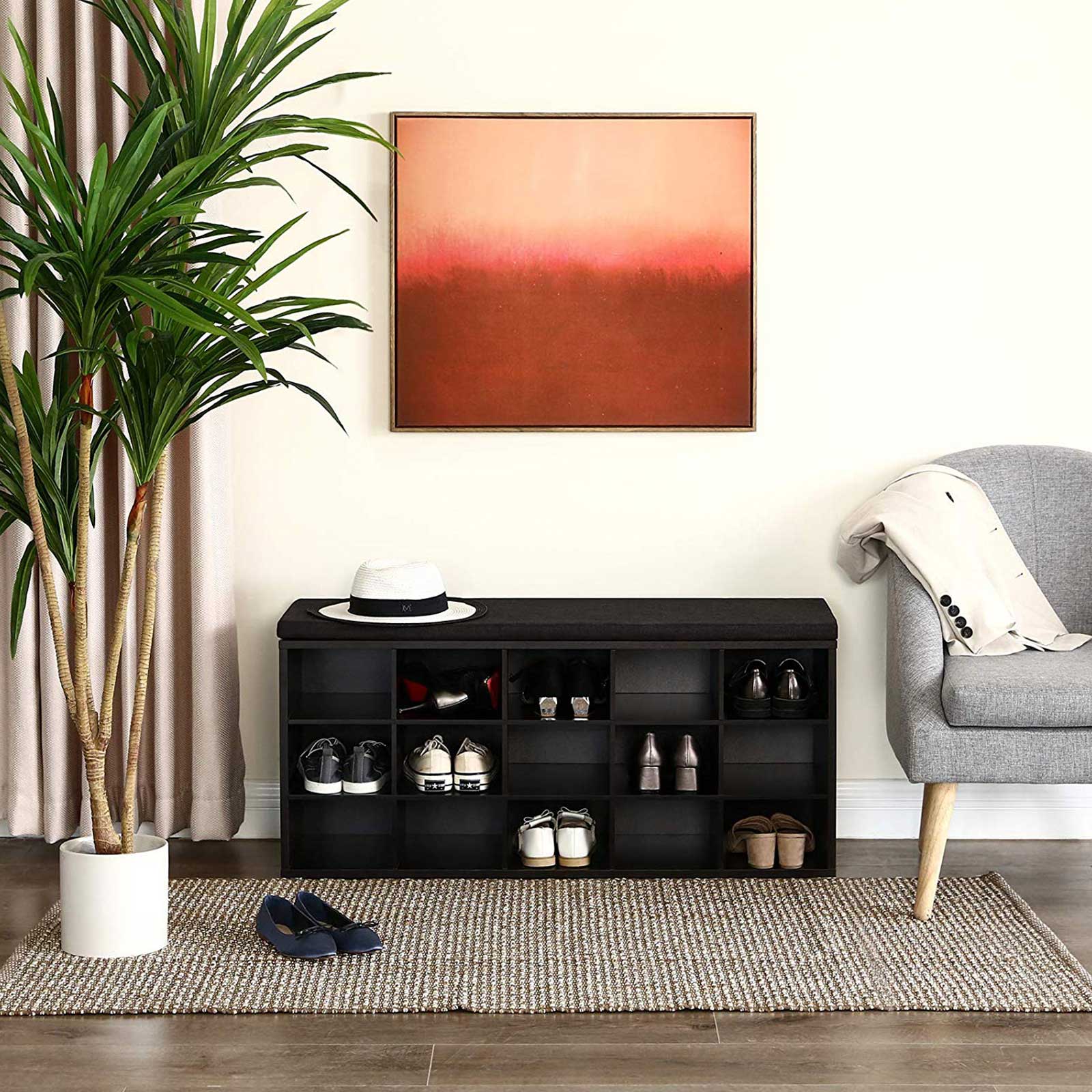 Black Wooden Storage Bench for Shoes