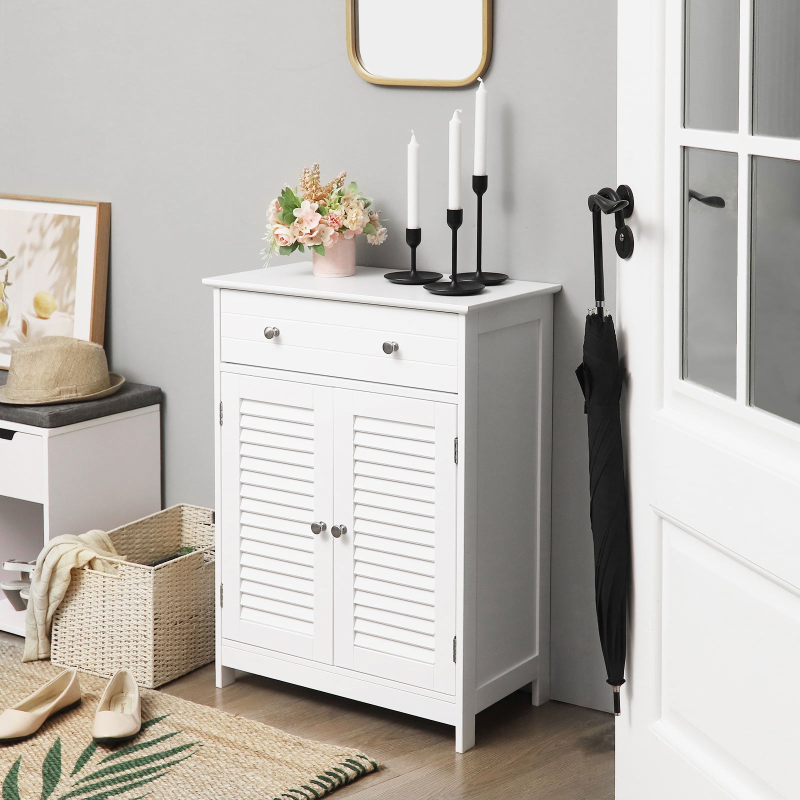 Free-standing White Bathroom Cabinet