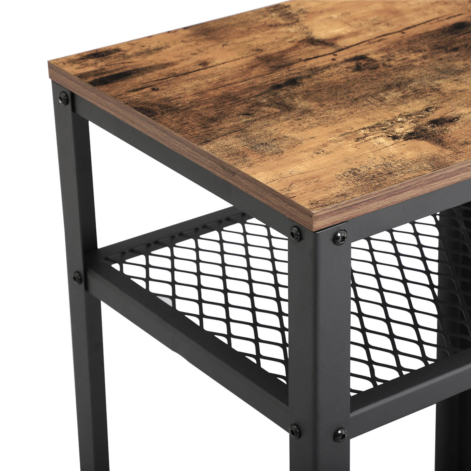 Industrial Side Table with 2-Tier Shelves