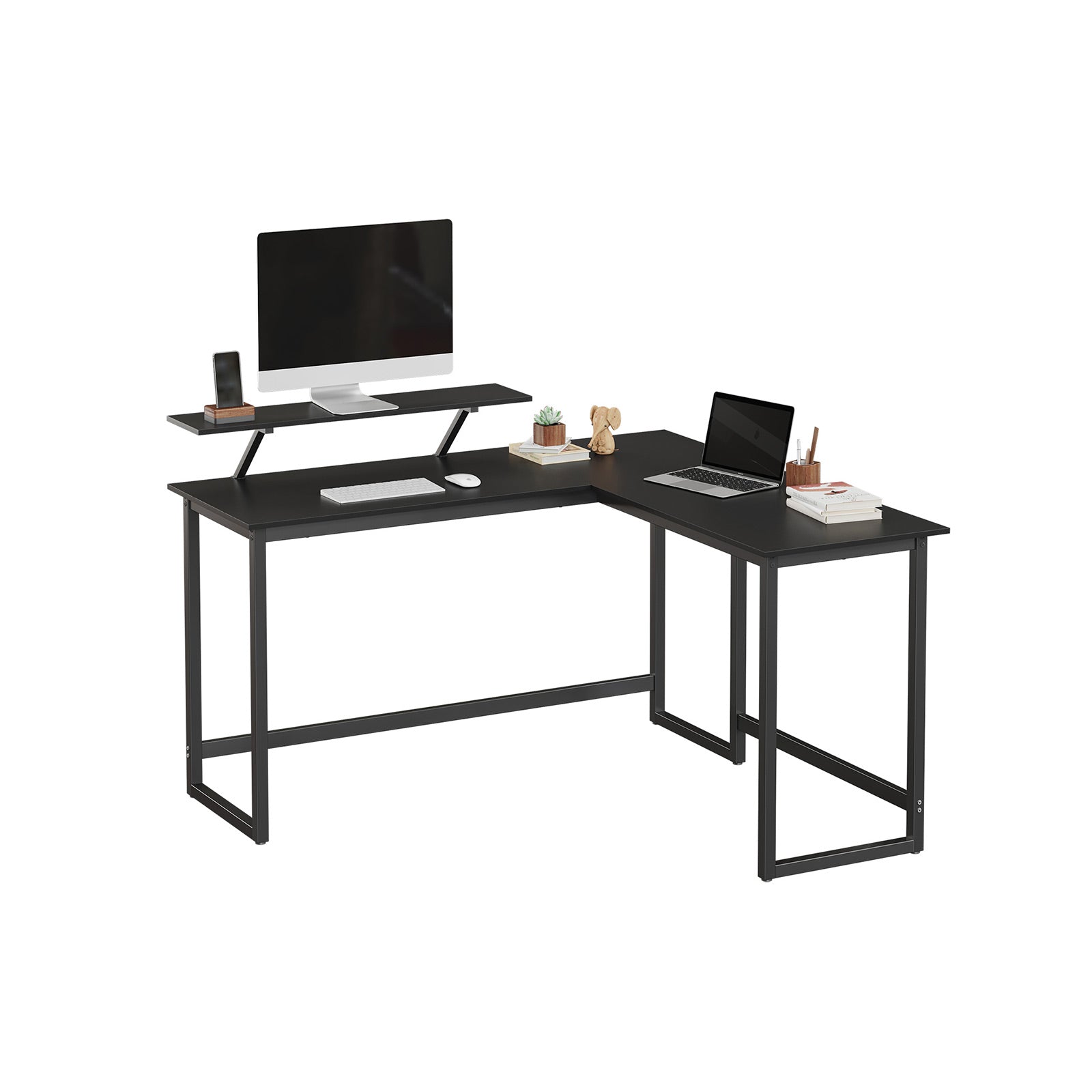 L-Shaped Corner Desk with Monitor Stand