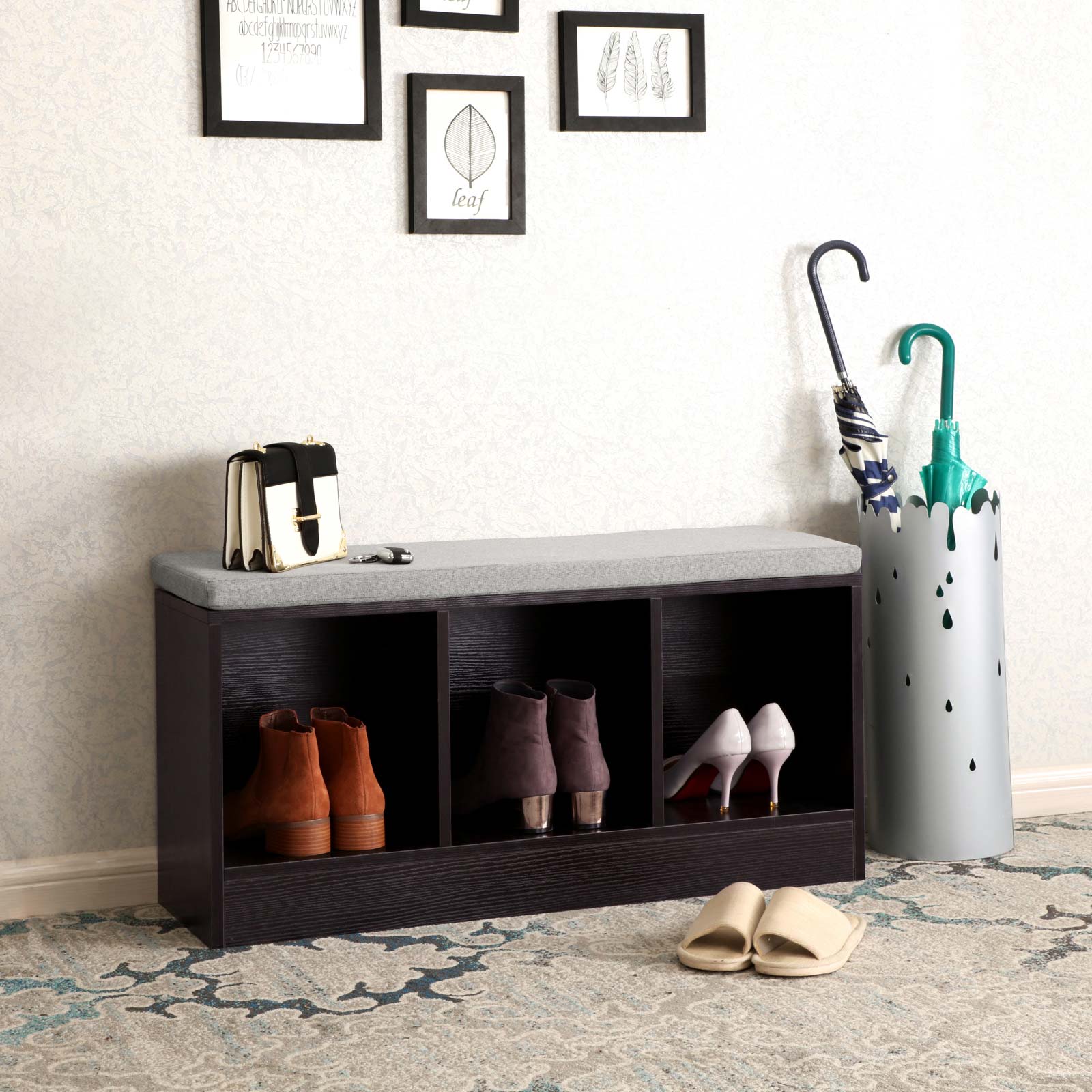 Black Storage Bench with Cubes for Home