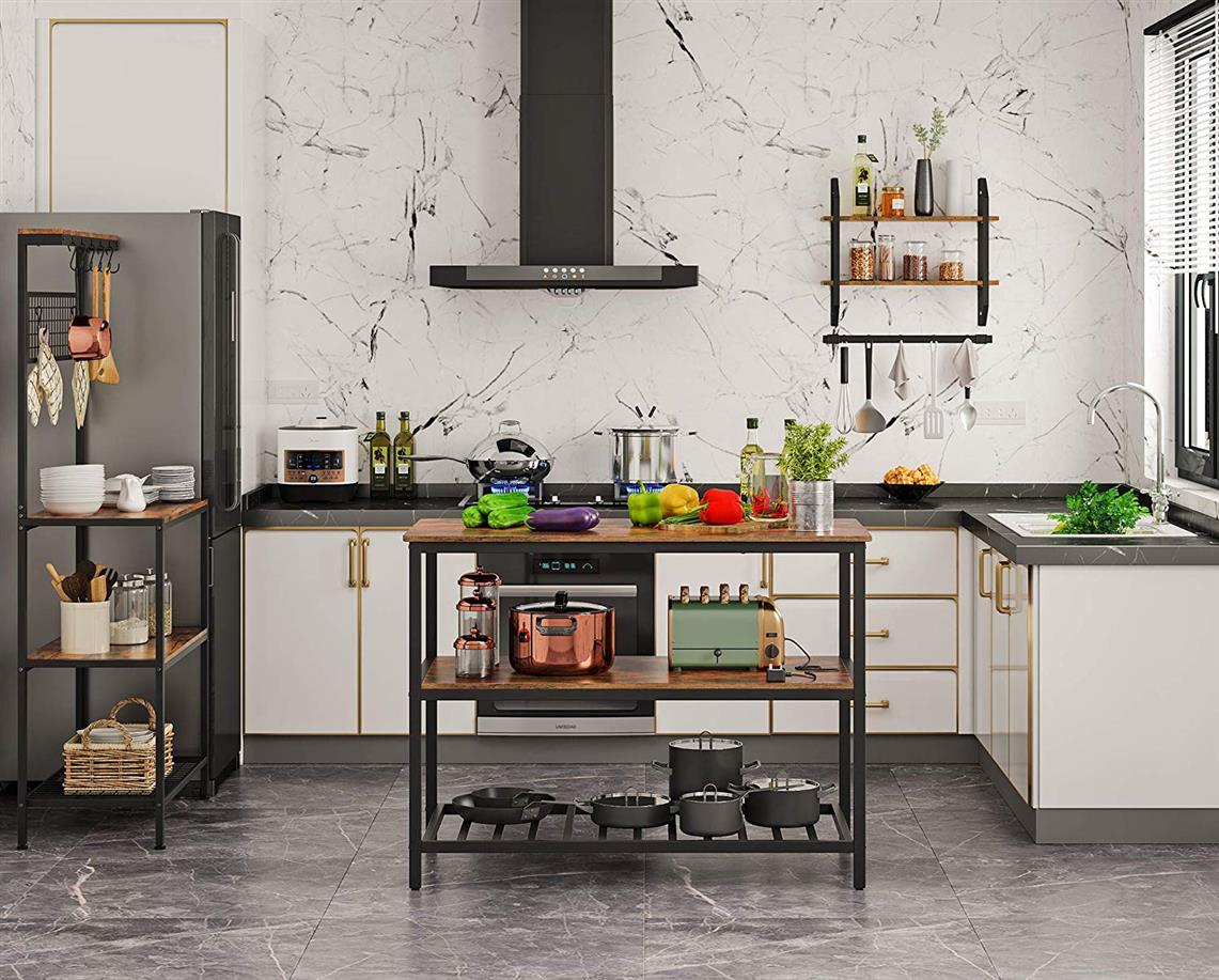 Kitchen Island with 3 Shelves