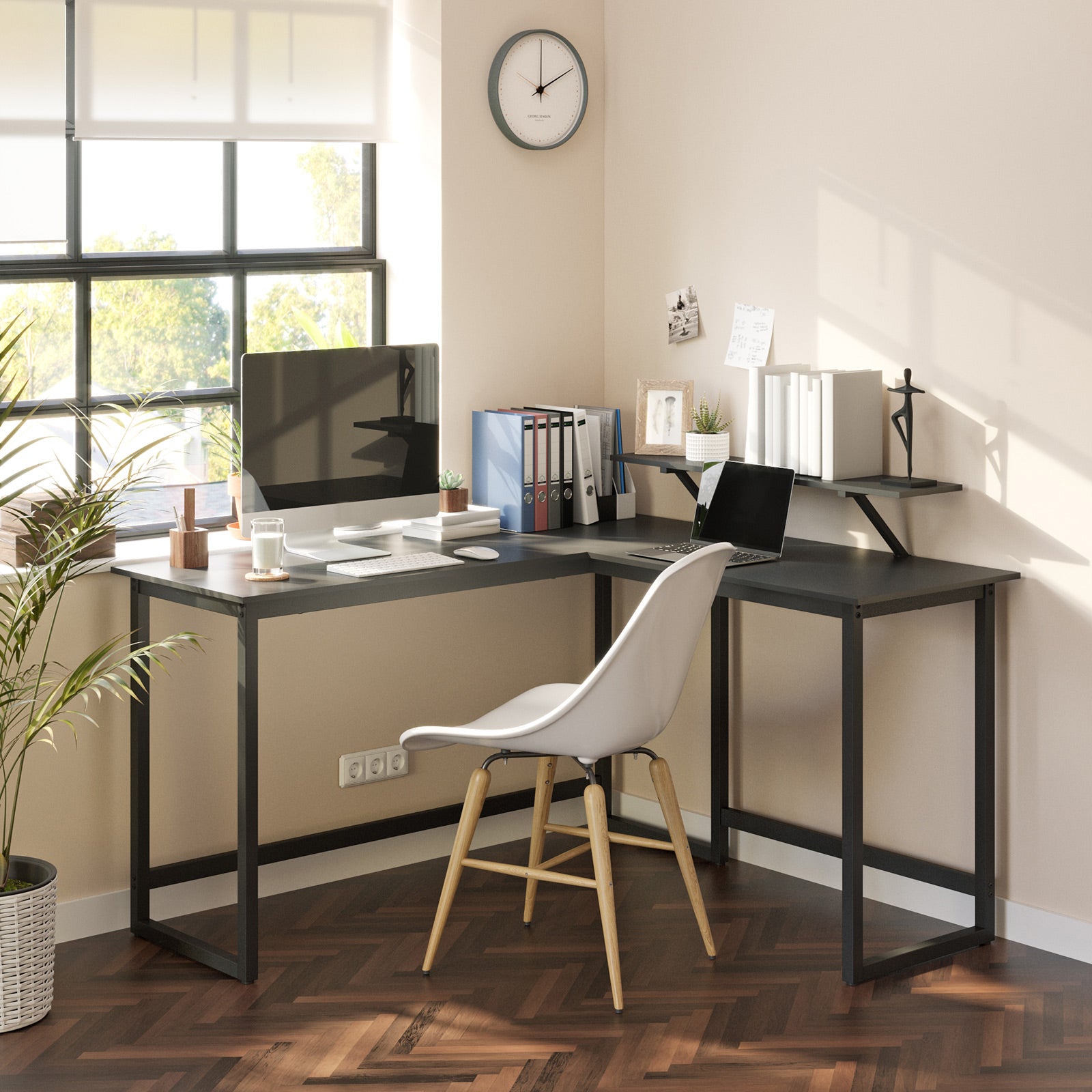 L-Shaped Corner Desk with Monitor Stand