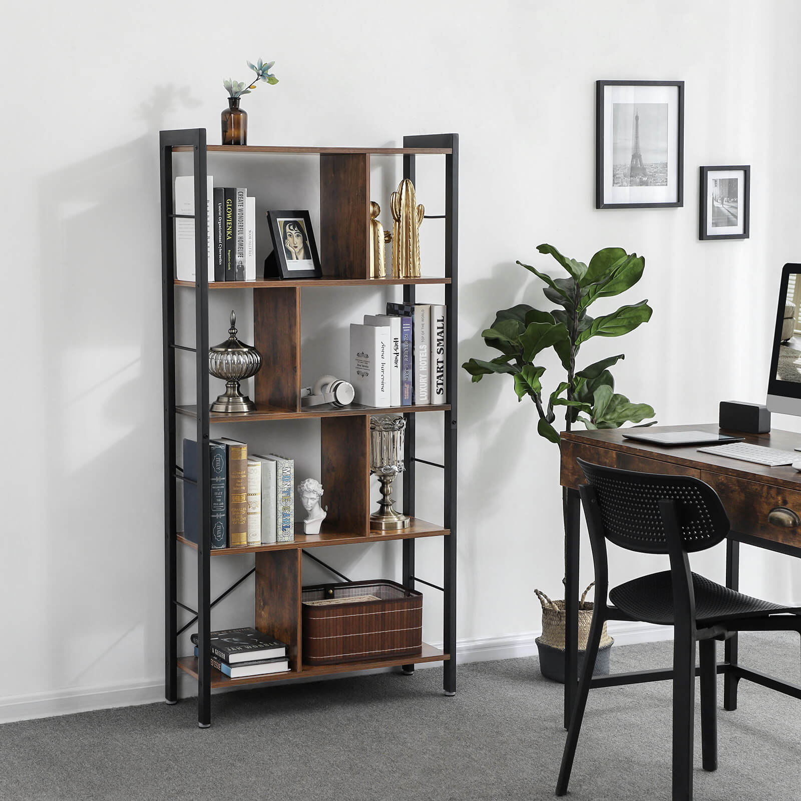 4-Tier Industrial Bookshelf