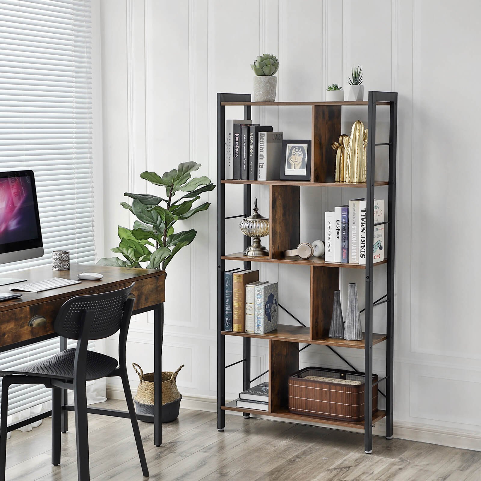 4-Tier Industrial Bookshelf