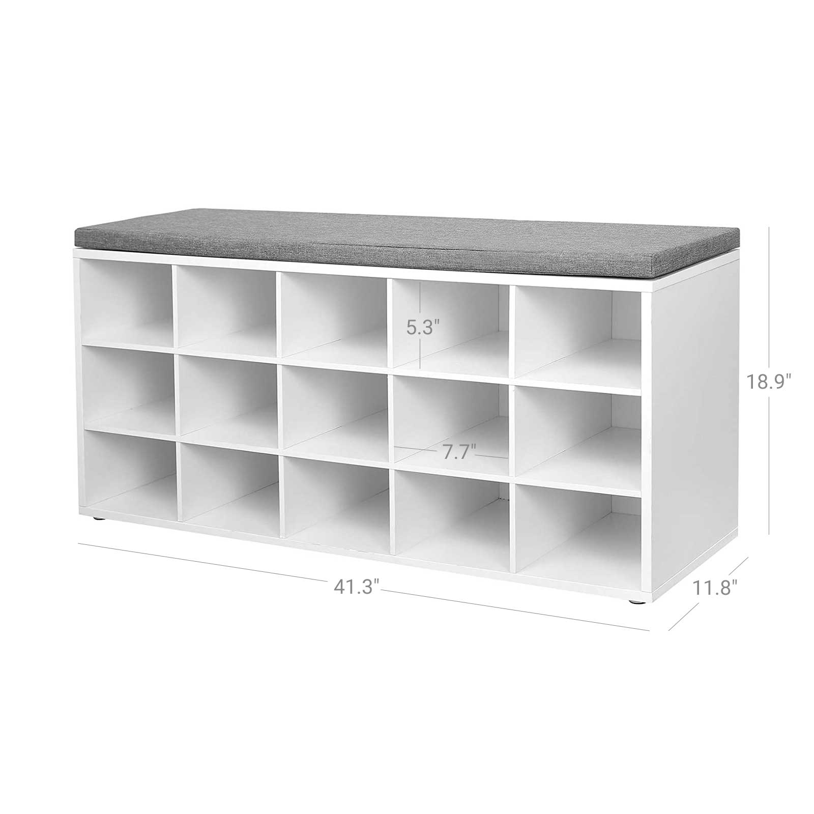 VASAGLE White Storage Shoe Bench with Cubes