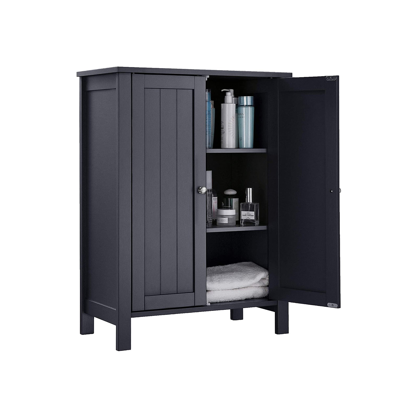 Bathroom Floor Storage Cabinet with Double Door Adjustable Shelf