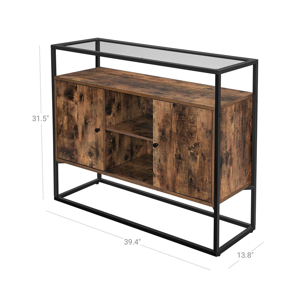 Glass Top Console Table with Cabinet