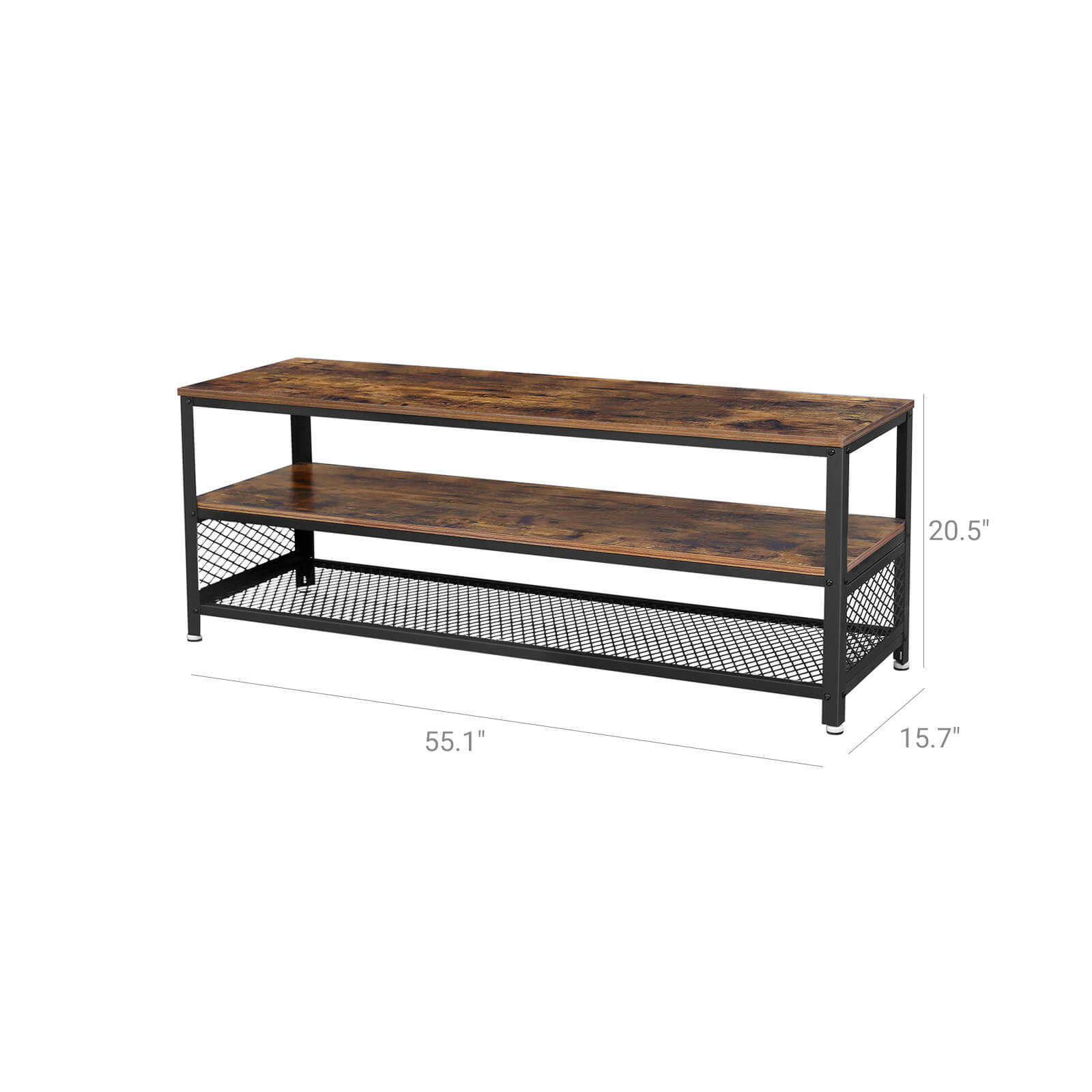 Industrial Long TV Stand with Shelves