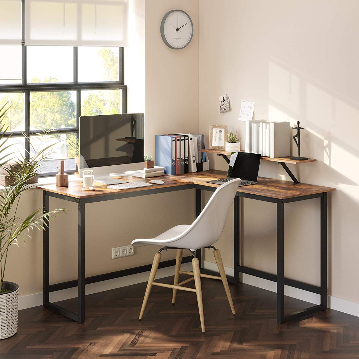 L-Shaped Desk with Monitor Stand