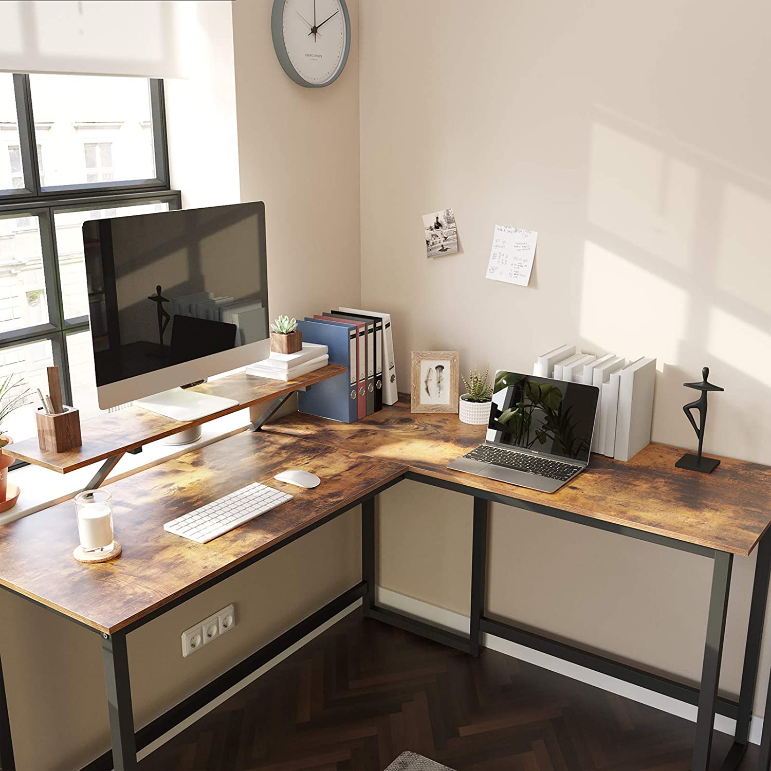 L-Shaped Desk with Monitor Stand