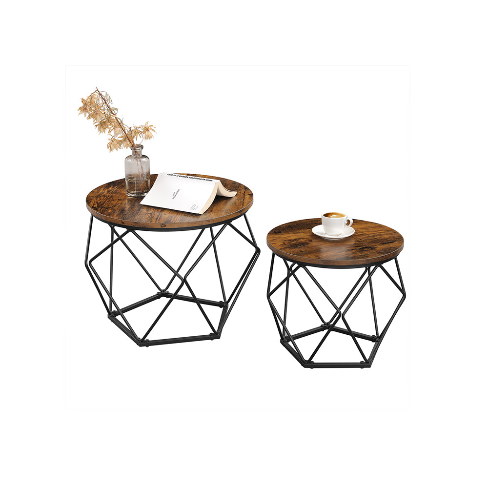 Nesting Table Set of 2 Rustic Brown and Black