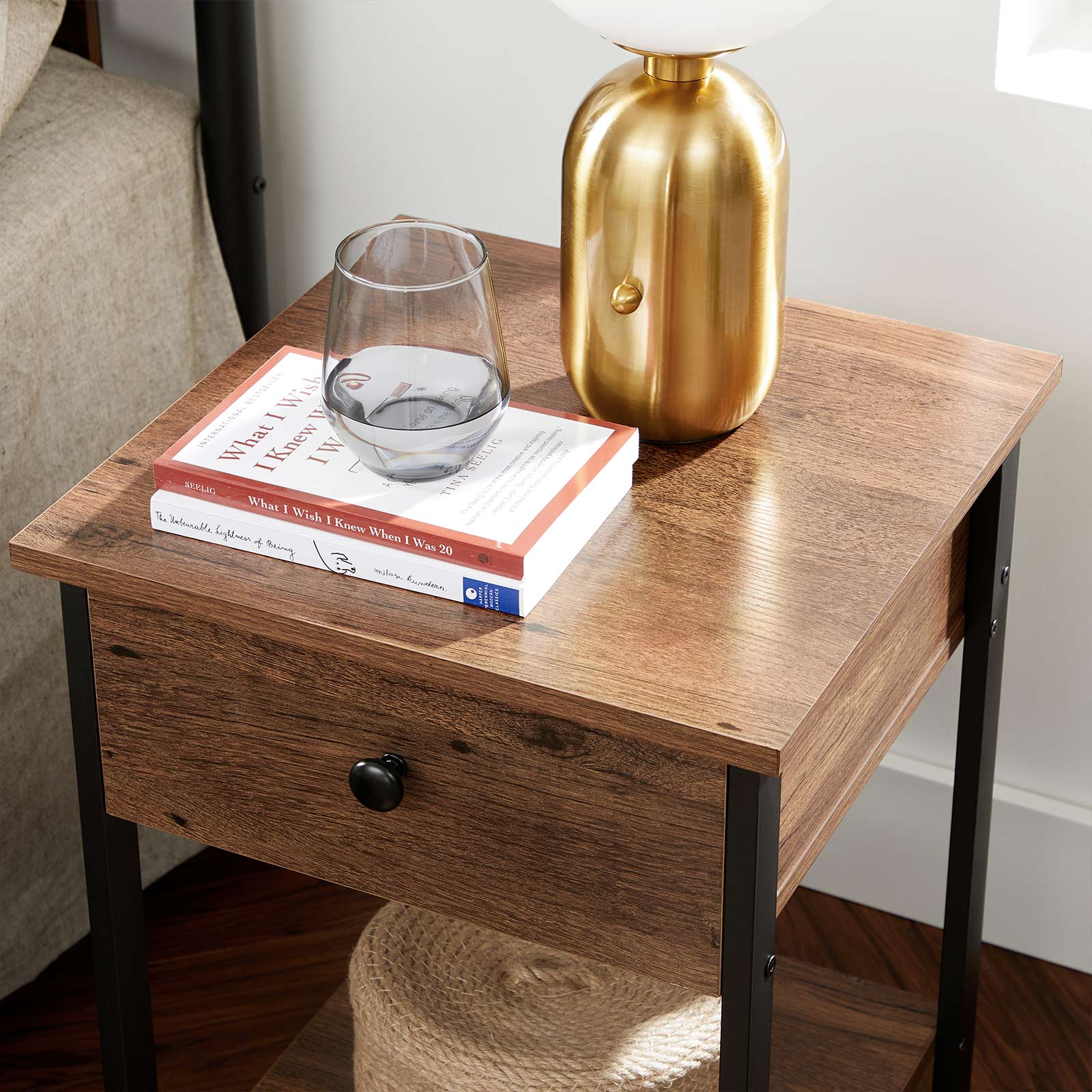 Side Table with Drawer and Shelf