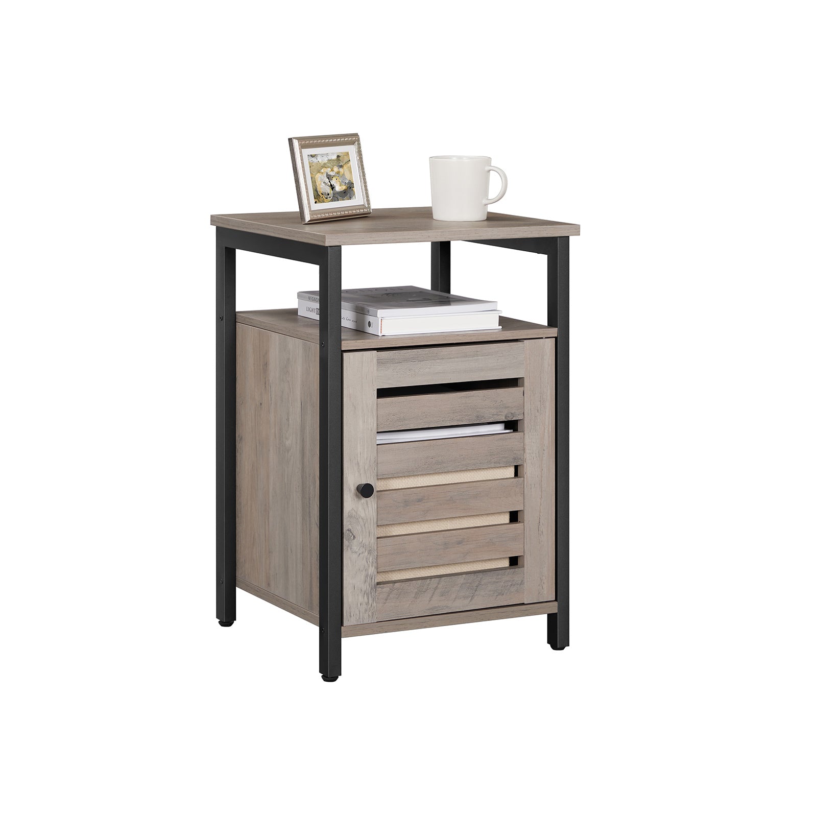 Gray Nightstand with Cabinet