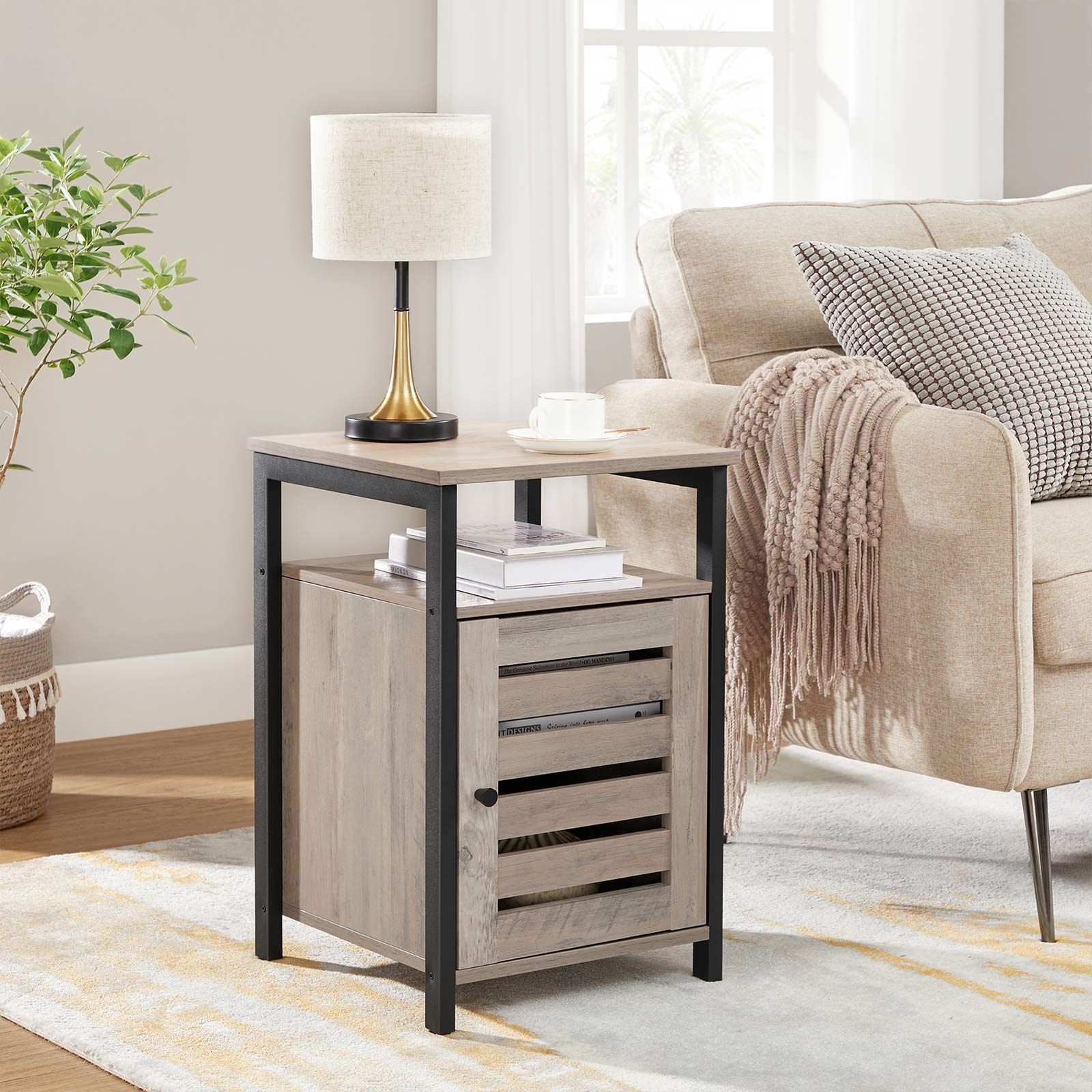 Gray Nightstand with Cabinet