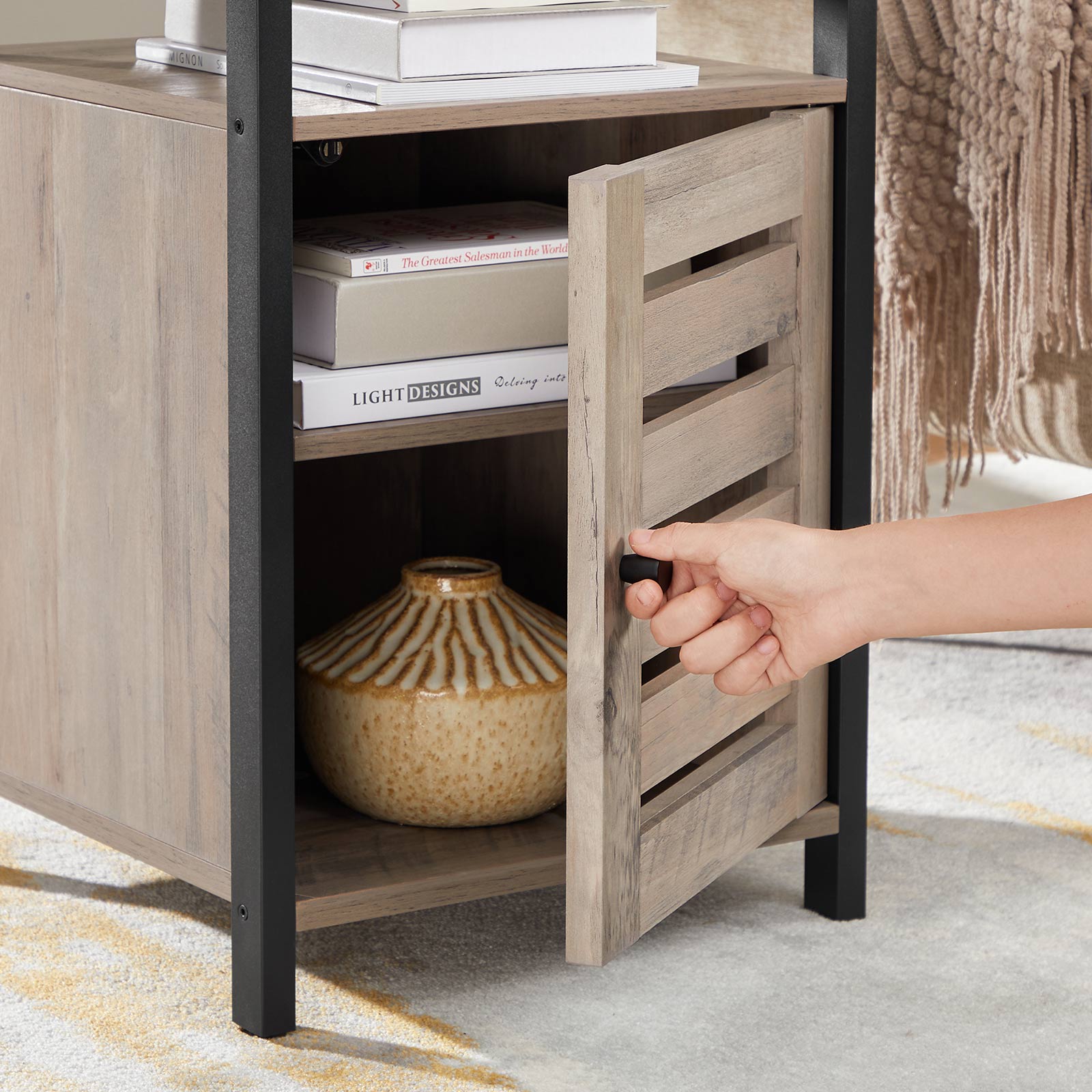 Gray Nightstand with Cabinet