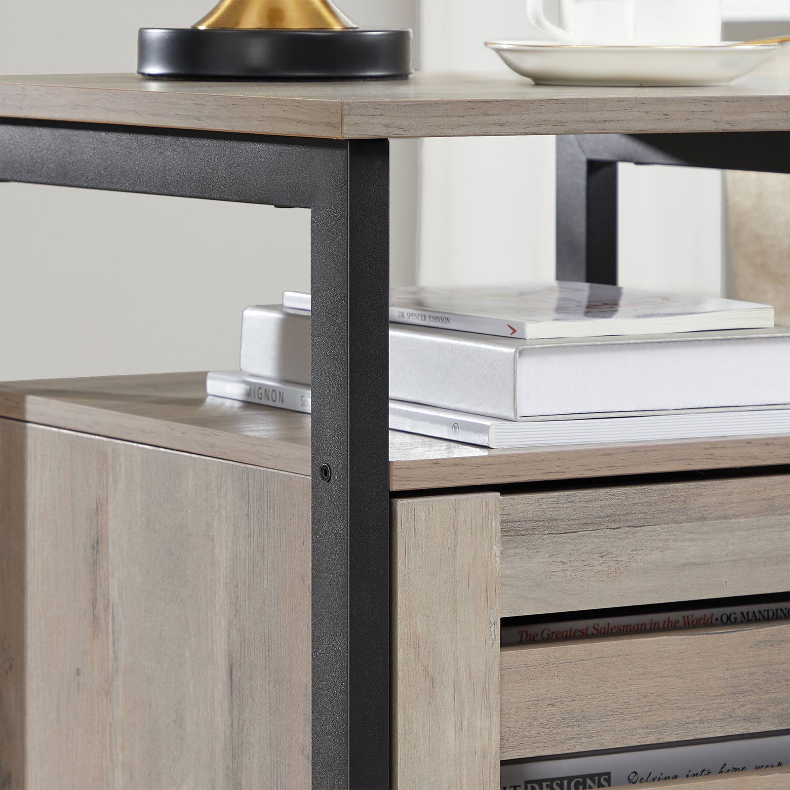 Gray Nightstand with Cabinet