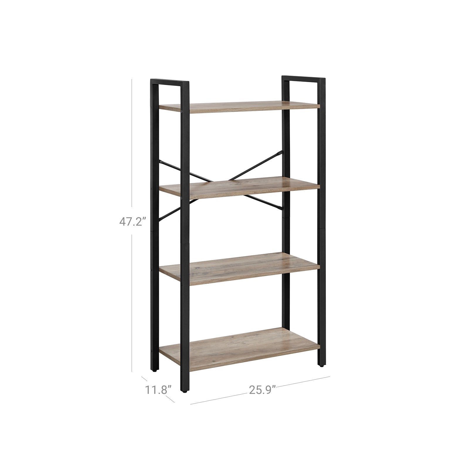 Greige and Black 4-Tier Bookshelf