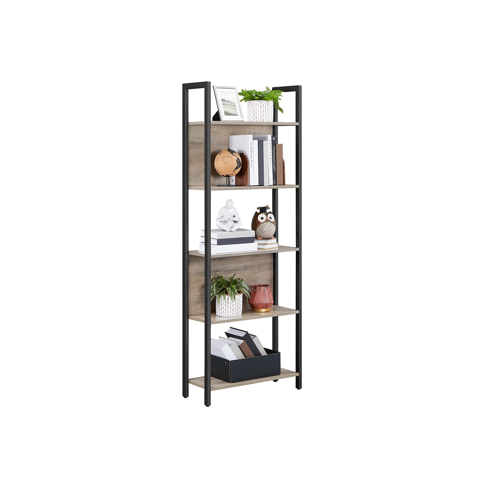 Steel Frame 5-Tier Bookshelf