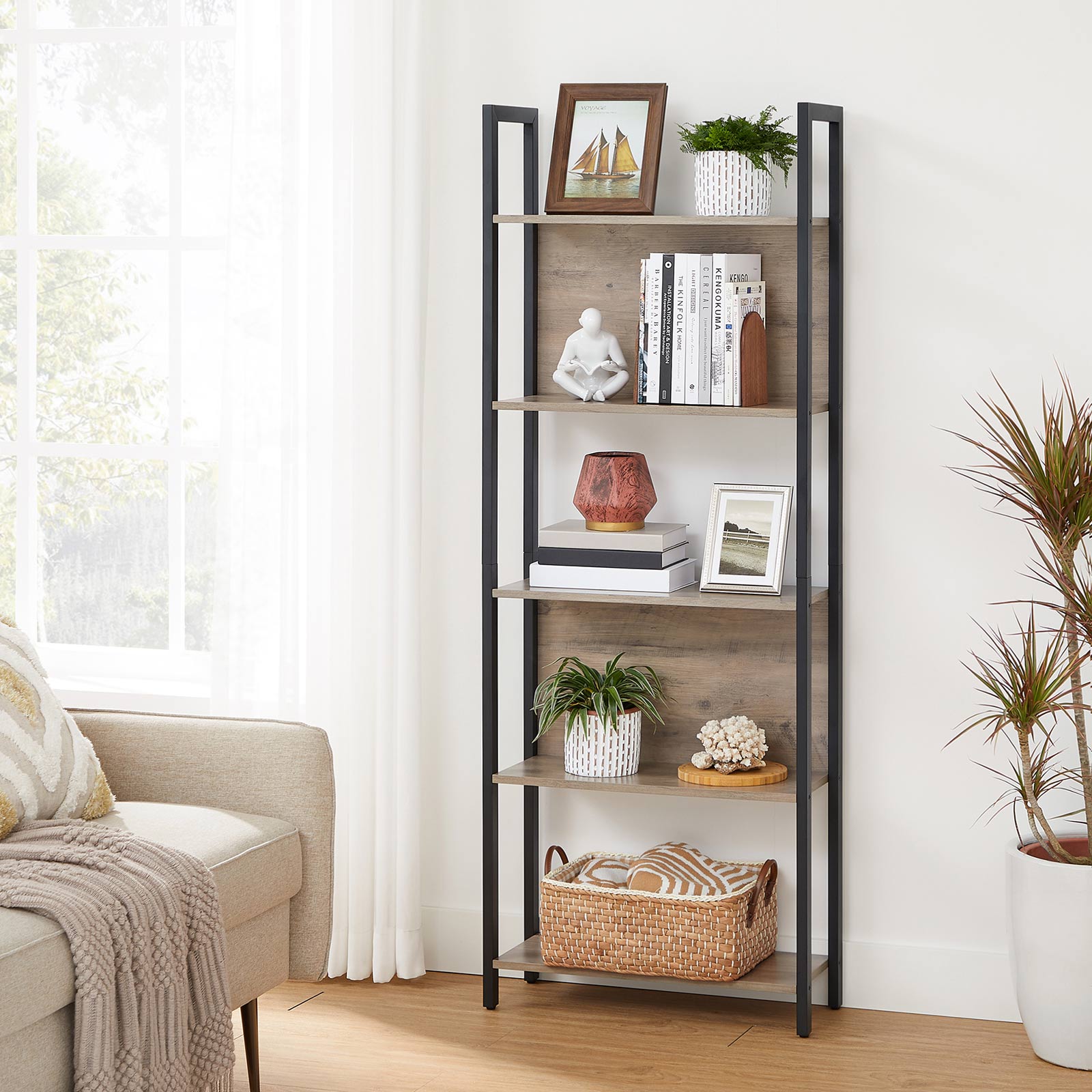 Steel Frame 5-Tier Bookshelf