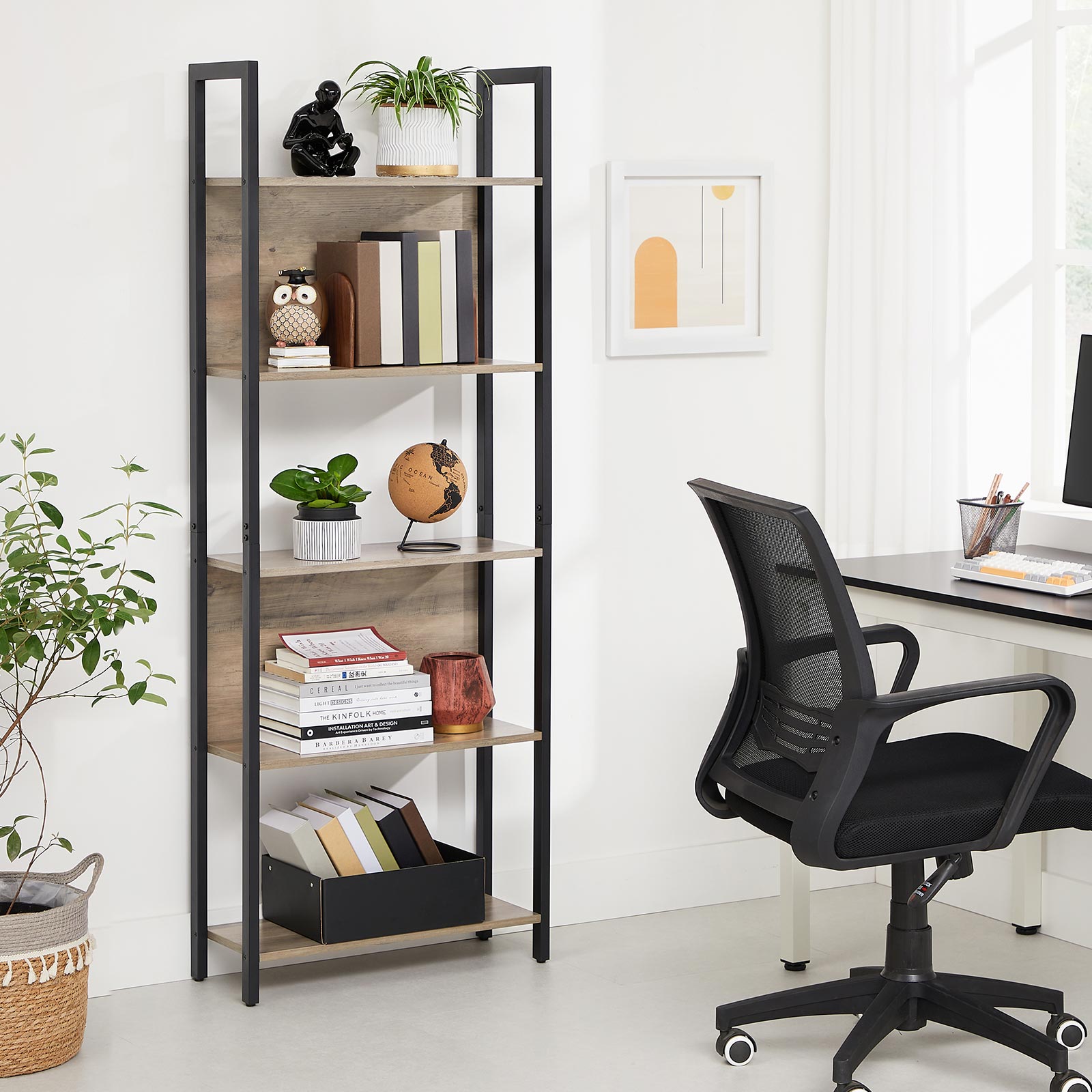 Steel Frame 5-Tier Bookshelf