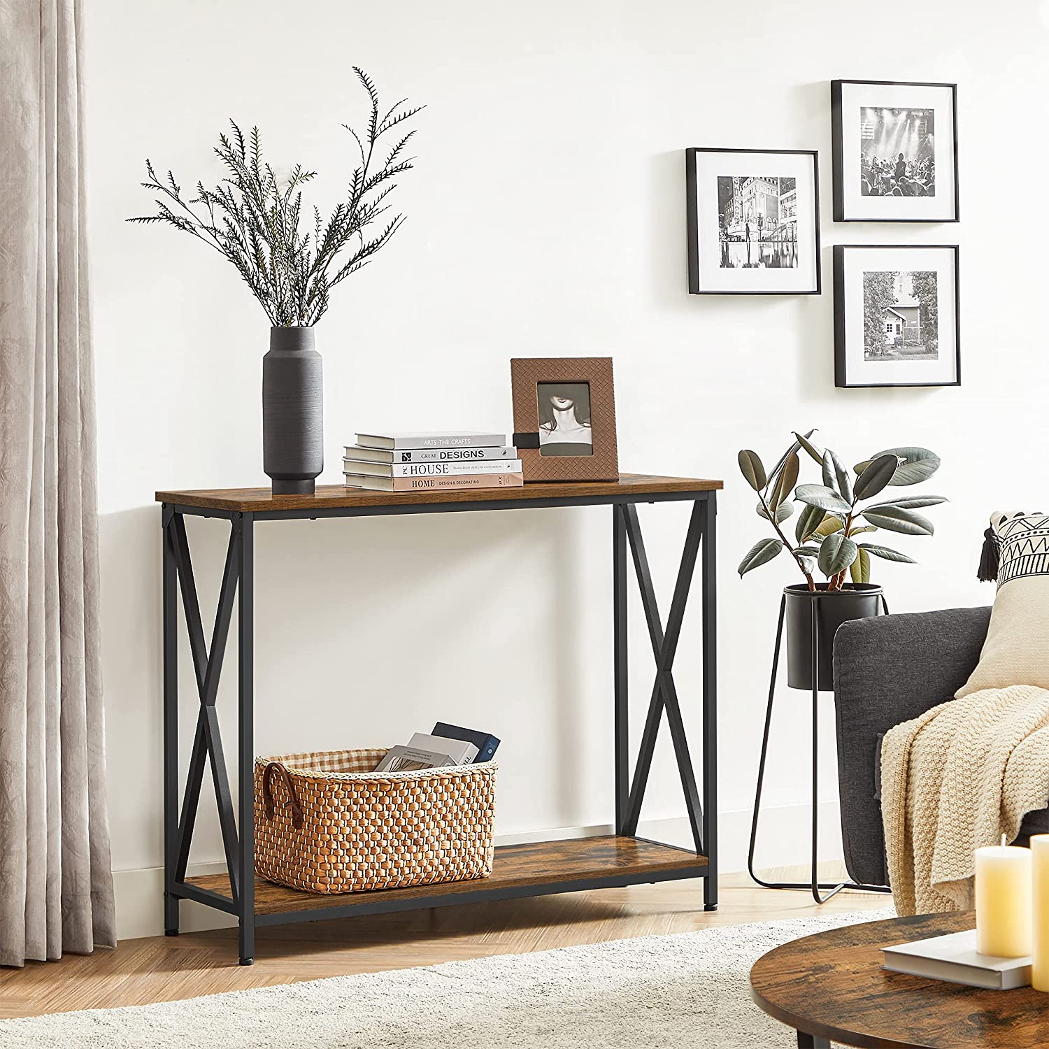 Sofa Table with 2 Storage Shelves