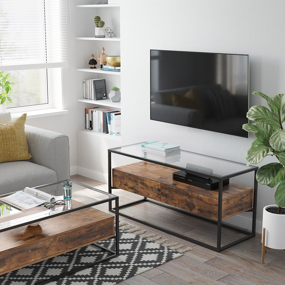 TV Cabinet with Glass Top and Drawer