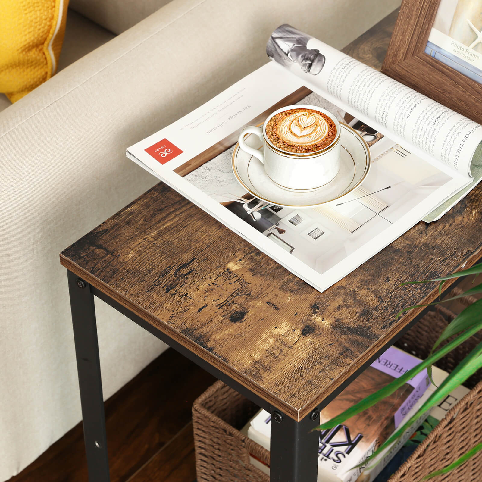 Industrial Sofa Table with Mesh Shelf