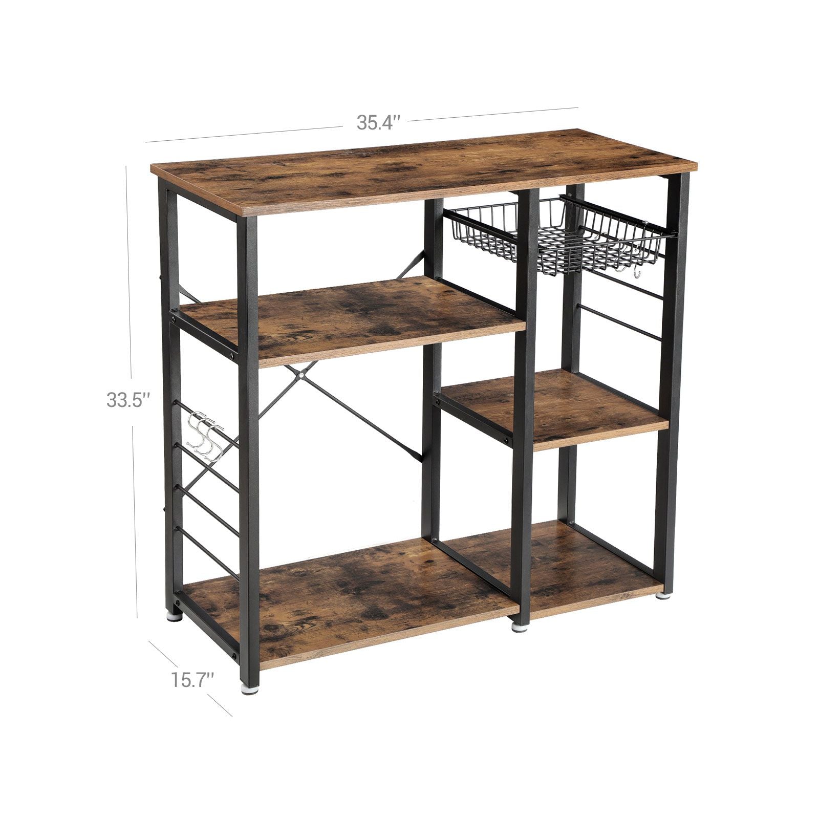 Kitchen Baker’s Rack and Coffee Bar with Wire Basket