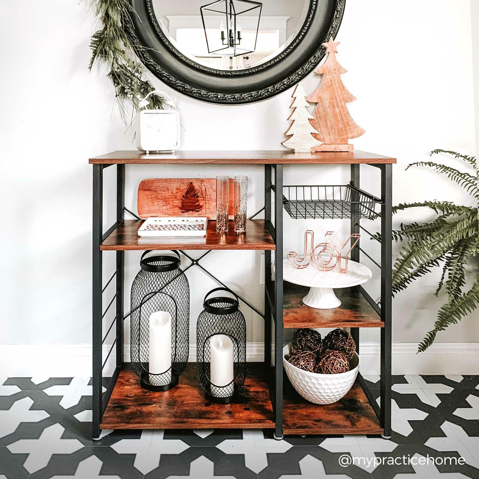 Kitchen Baker’s Rack and Coffee Bar with Wire Basket