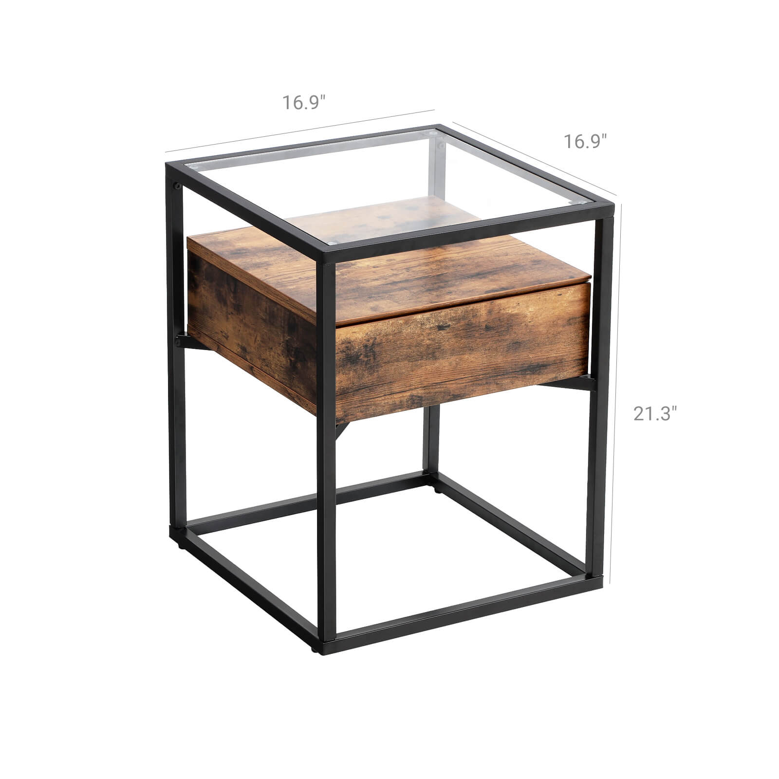 Tempered Glass End Table with Drawer