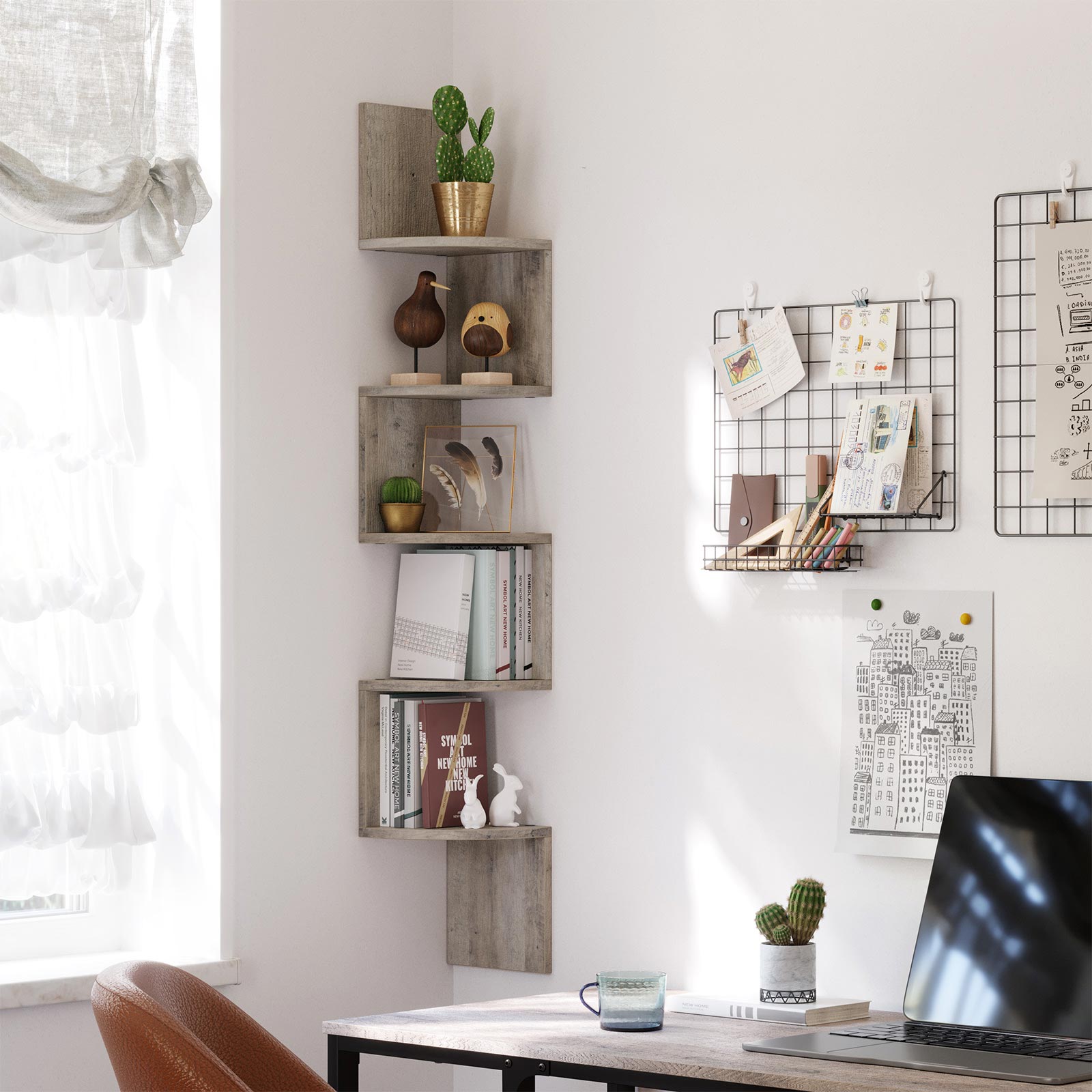 5-Tier Floating Wall Shelf with Zigzag Design