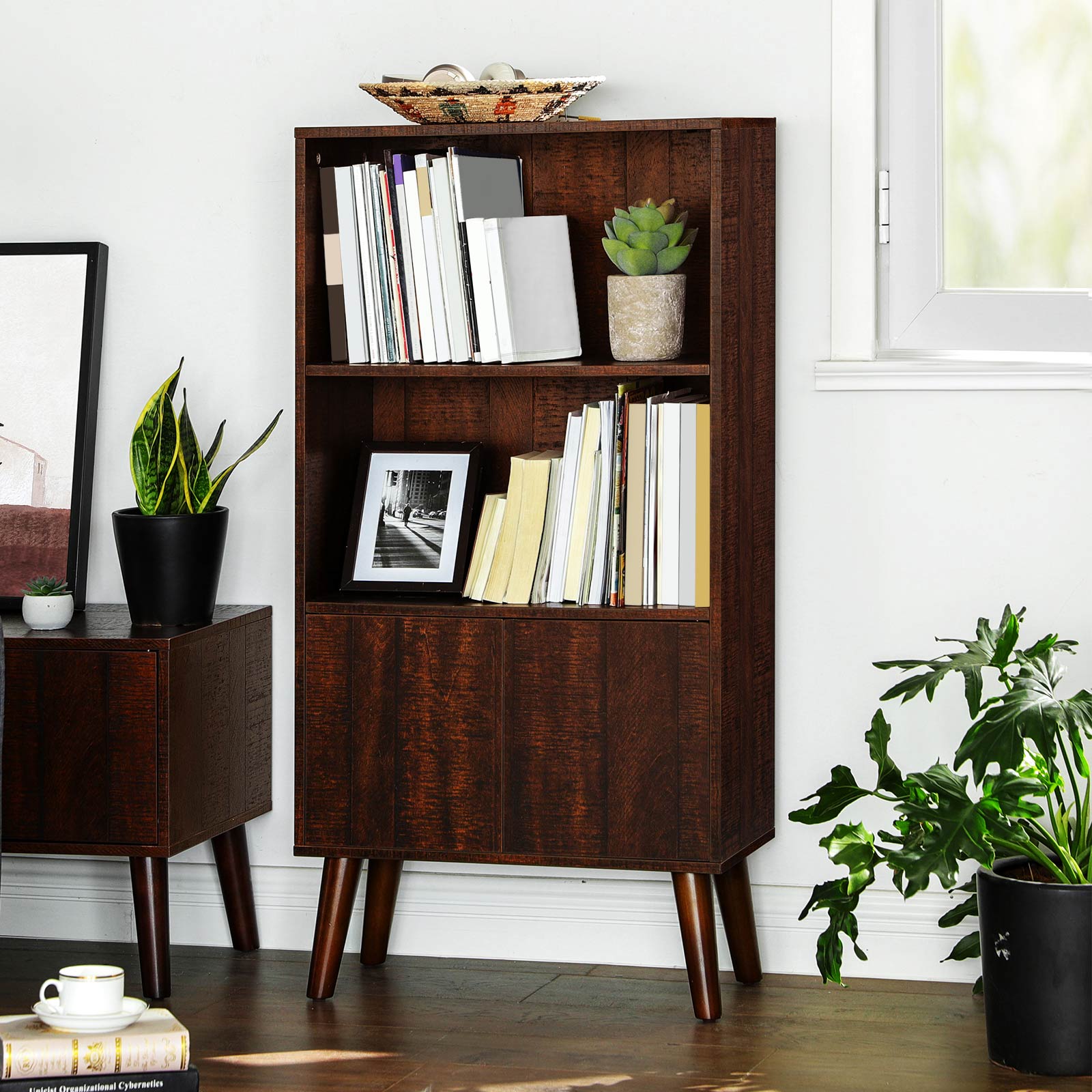 2-Tier Retro Bookshelf with Doors