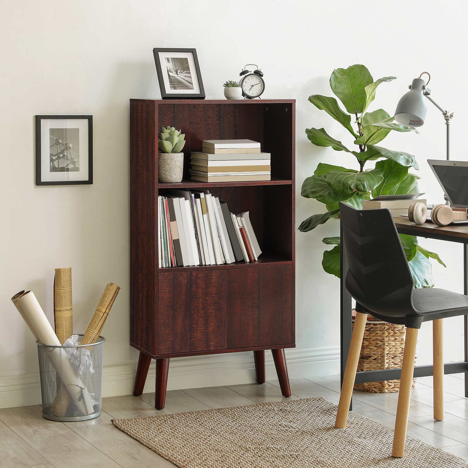 2-Tier Retro Bookshelf with Doors