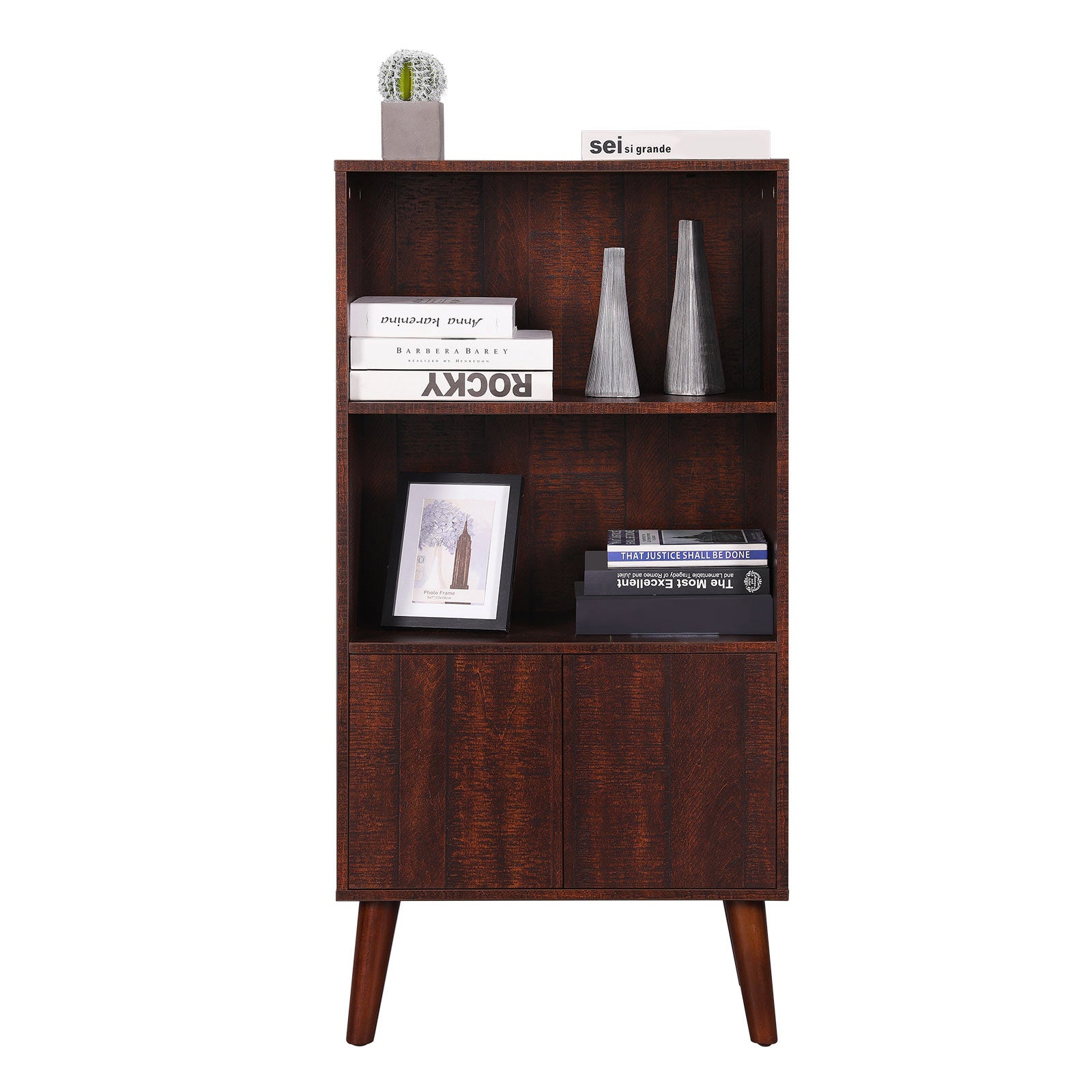 2-Tier Retro Bookshelf with Doors