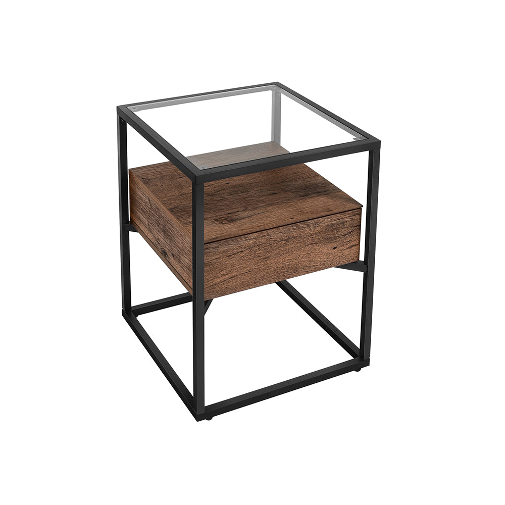 Tempered Glass End Table with Drawer