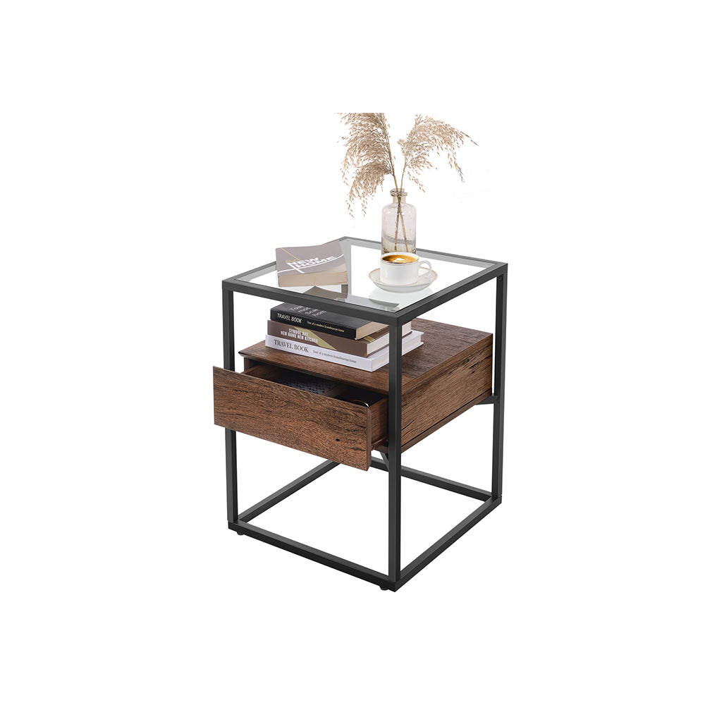 Tempered Glass End Table with Drawer