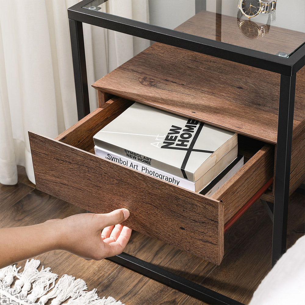 Tempered Glass End Table with Drawer