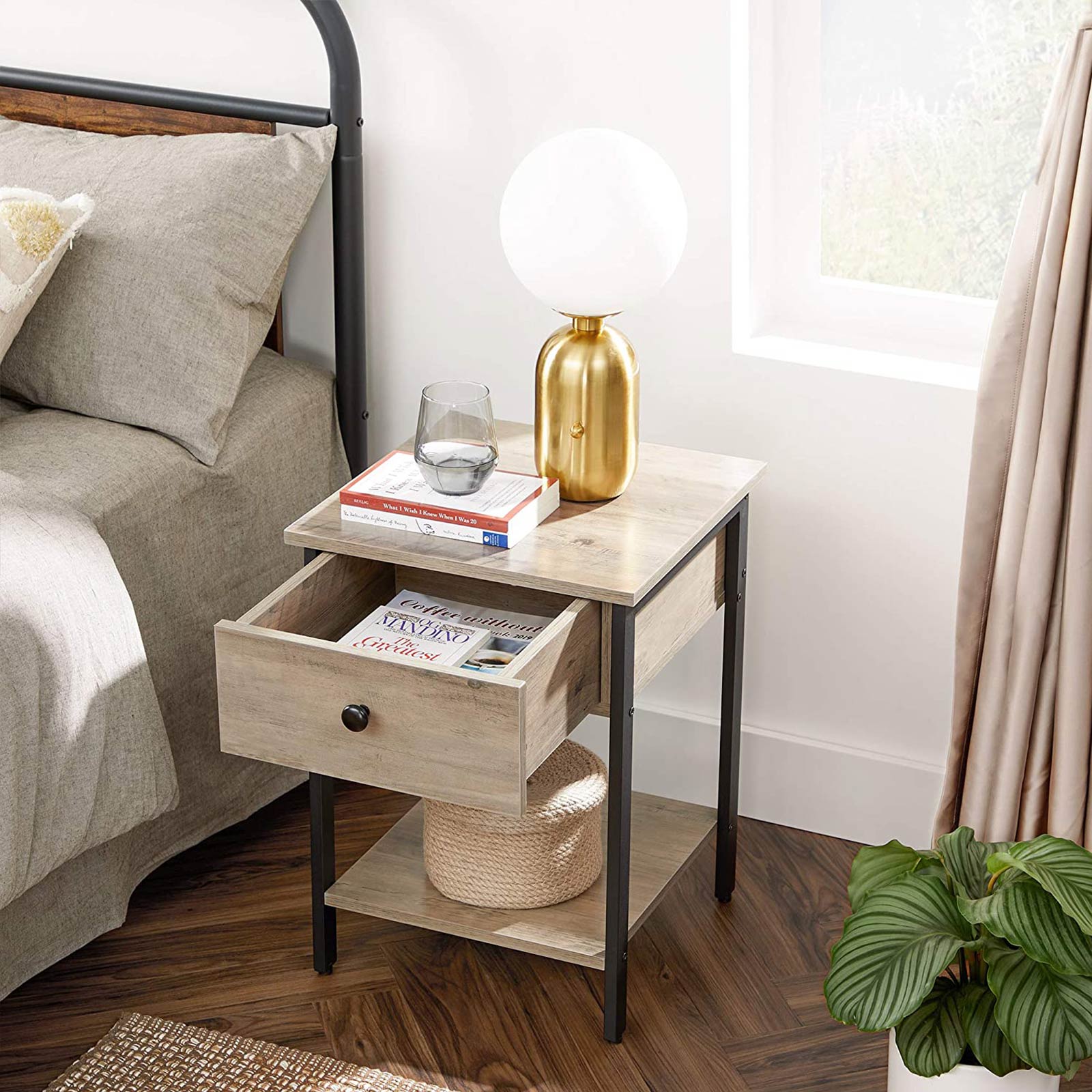 Nightstand with Drawer in Gray