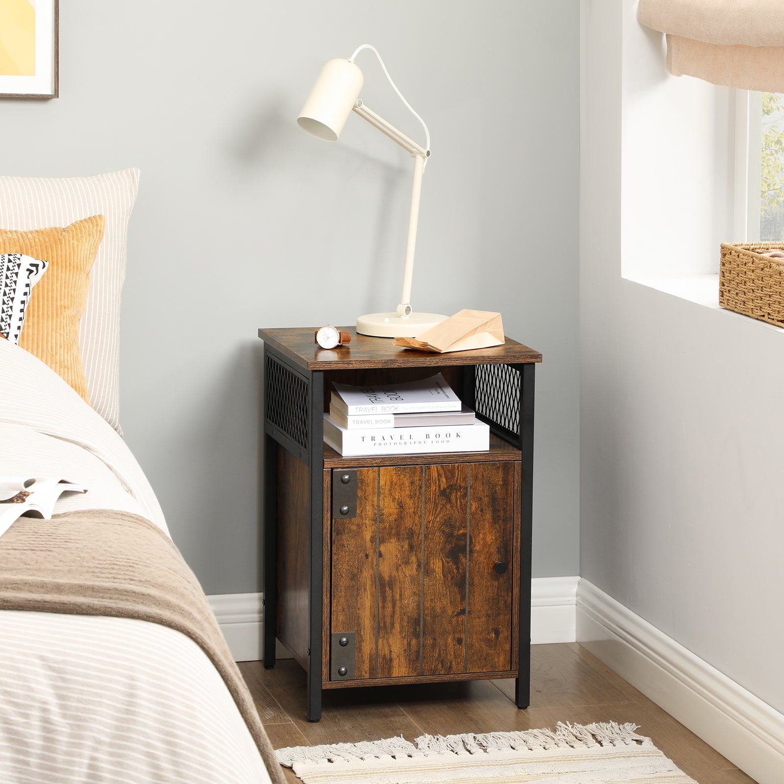 Bedroom Nightstand with Open Shelf