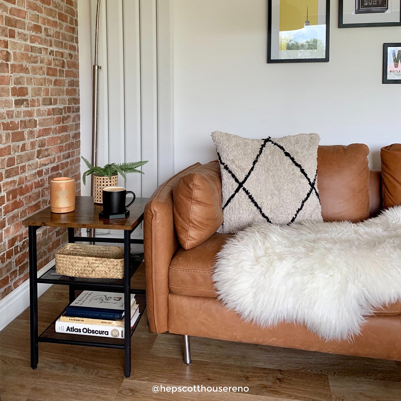 End Table with 2 Adjustable Mesh Shelves