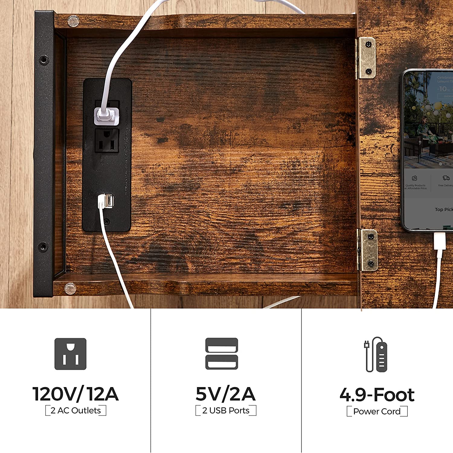 Sofa Side Table with Power Outlet