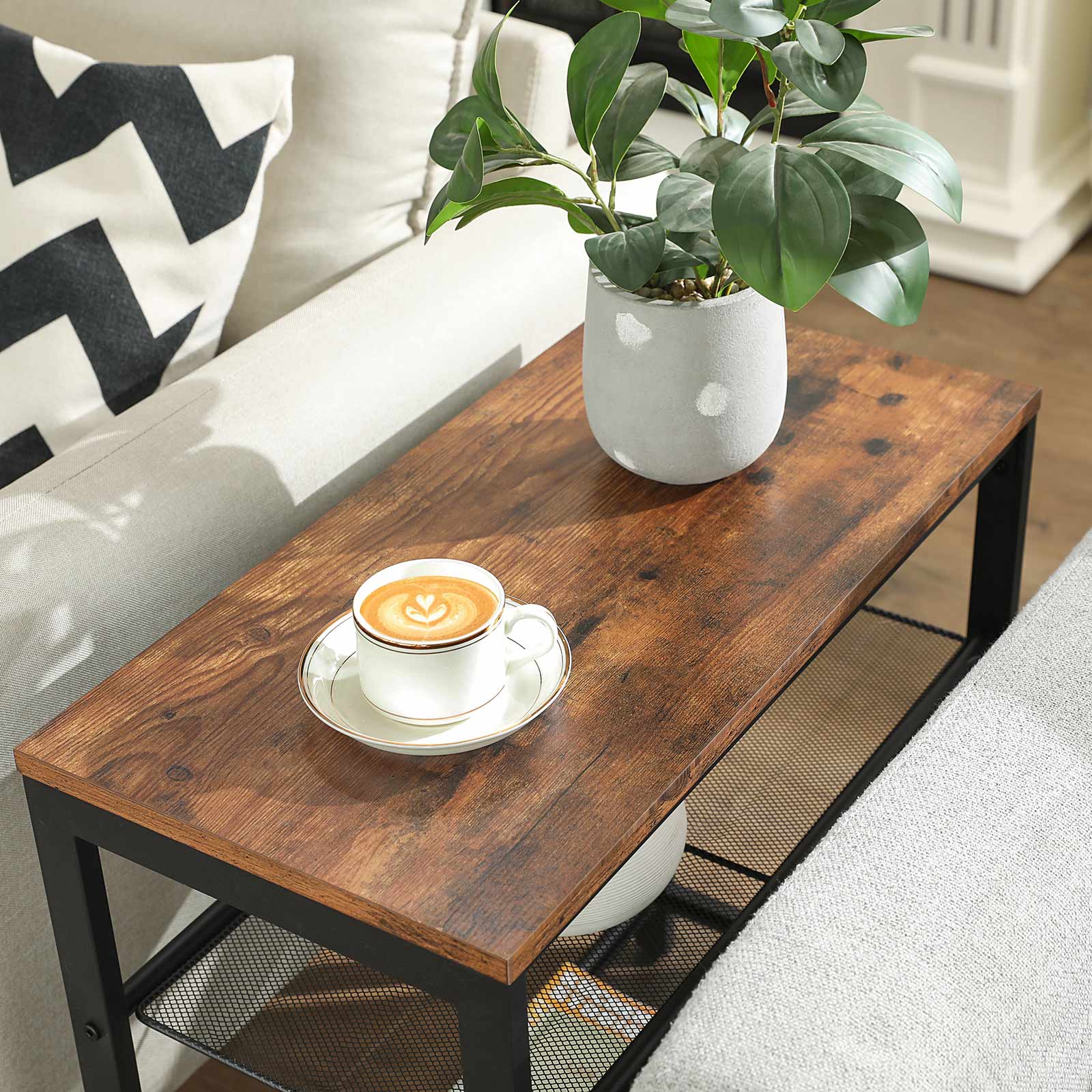 3-Tier Slim End Table with Engineered Wood and Mesh Shelves