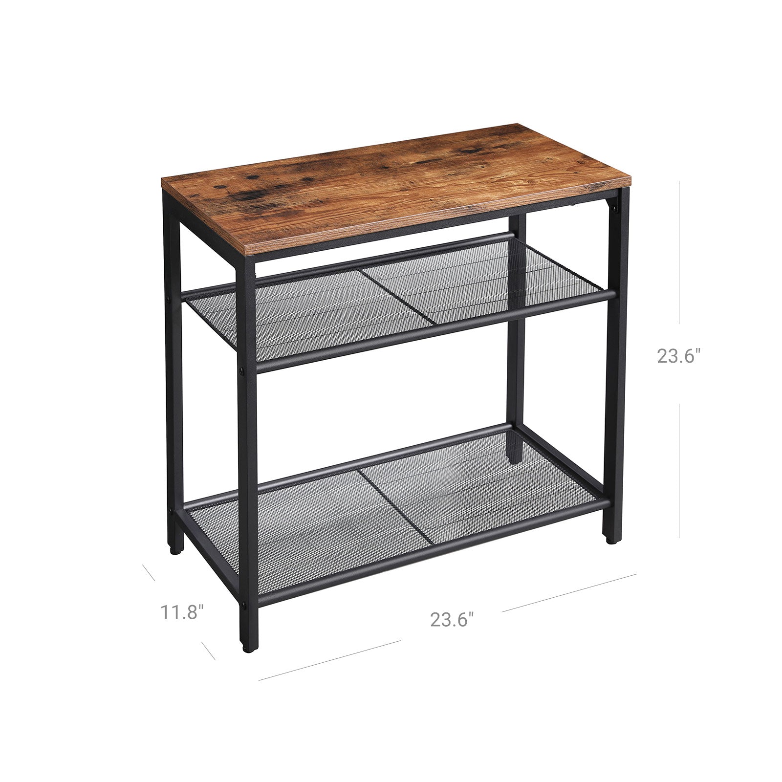 3-Tier Slim End Table with Engineered Wood and Mesh Shelves