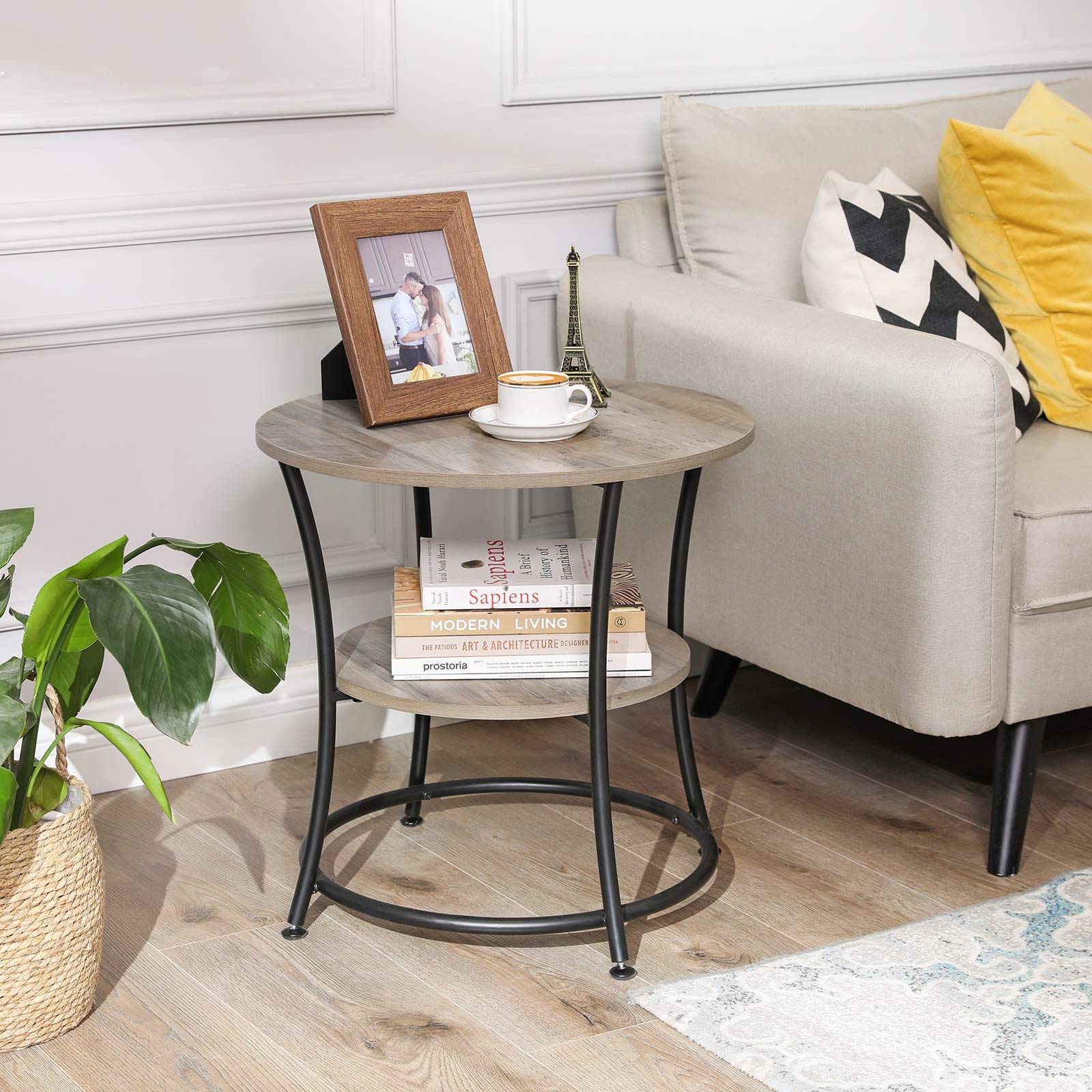 Round End Table with 2 Shelves