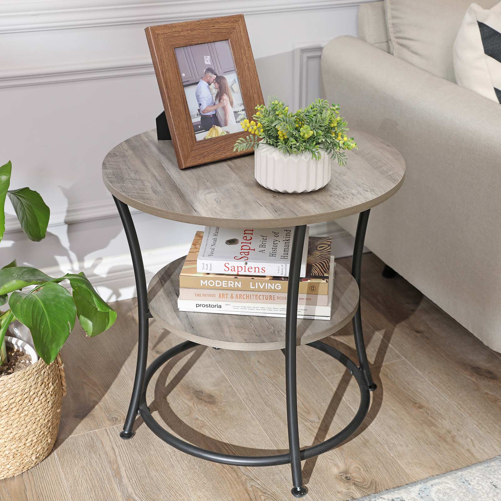 Round End Table with 2 Shelves