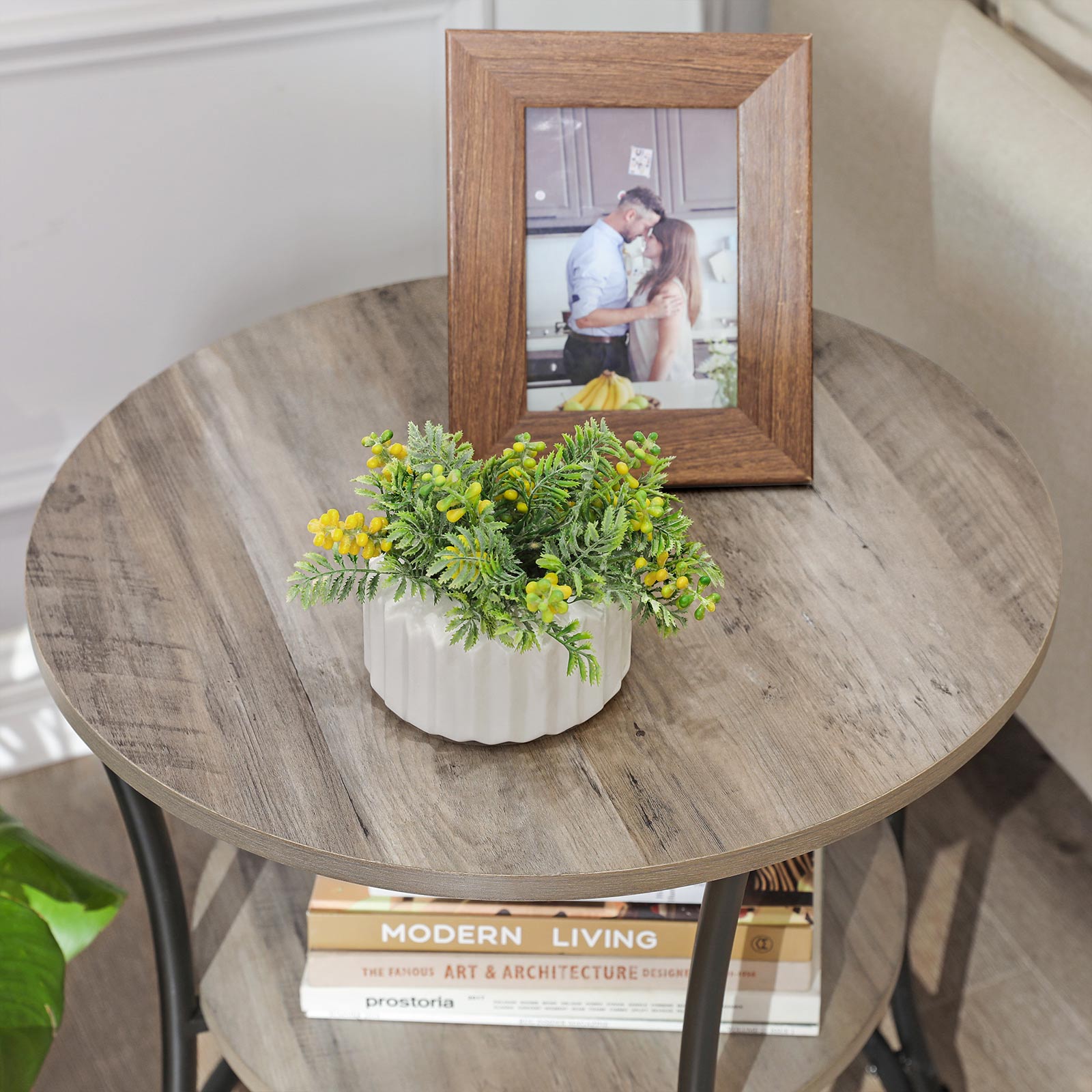 Round End Table with 2 Shelves