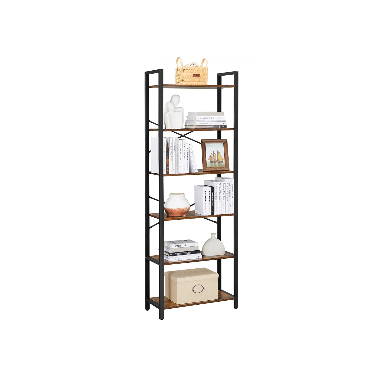 6-Tier Bookshelf with Steel Frame