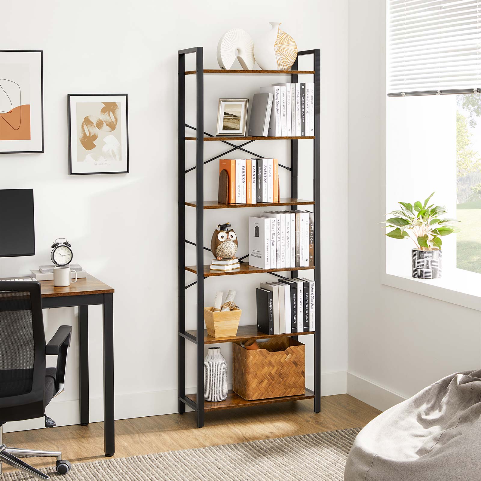 6-Tier Bookshelf with Steel Frame