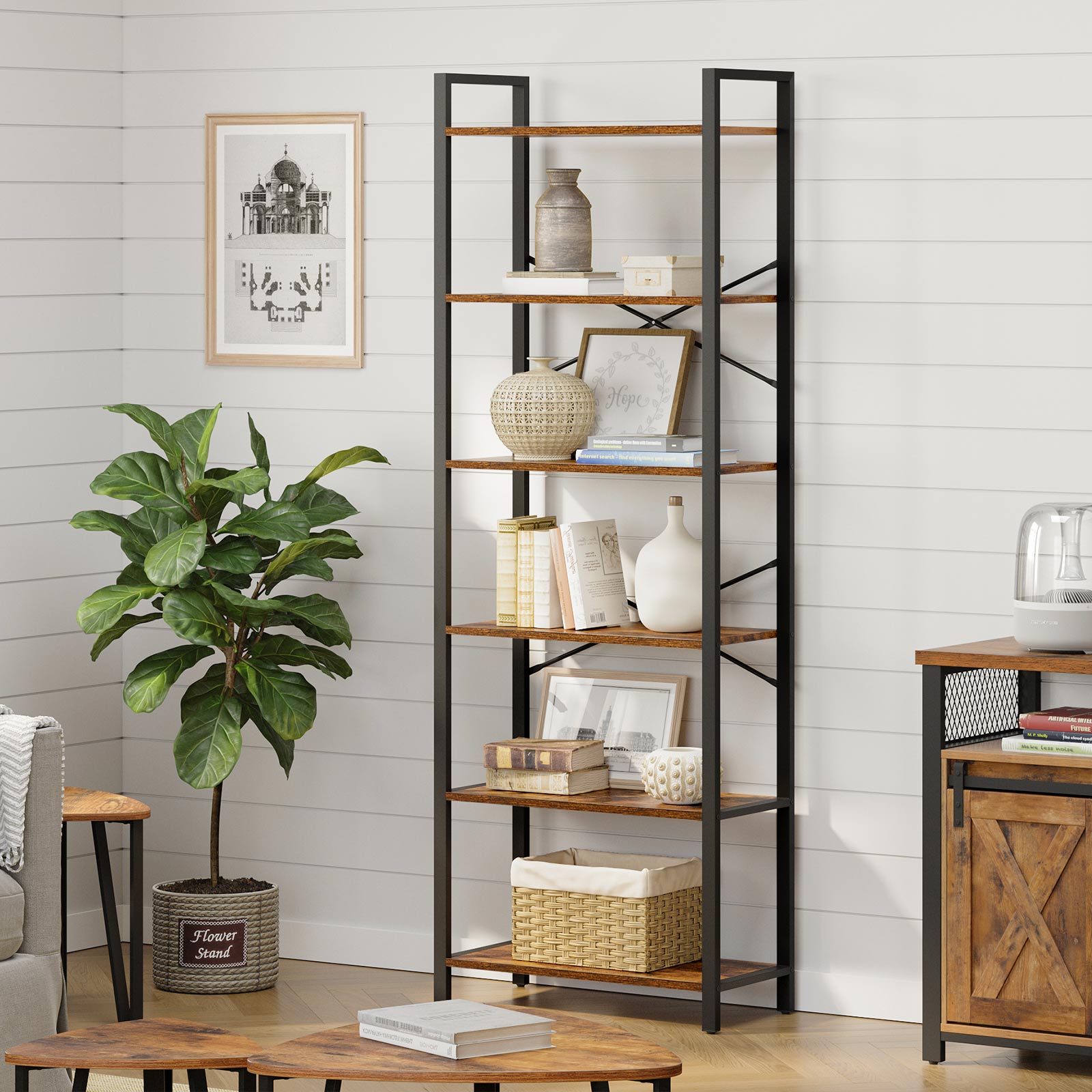 6-Tier Bookshelf with Steel Frame